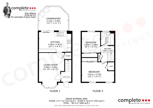 Floor Plan Image for 2 Bedroom End of Terrace House for Sale in Chestnut Square, Leamington Spa