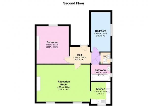 Floor Plan Image for 2 Bedroom Apartment to Rent in Bolton Road, St Johns Wood, NW8