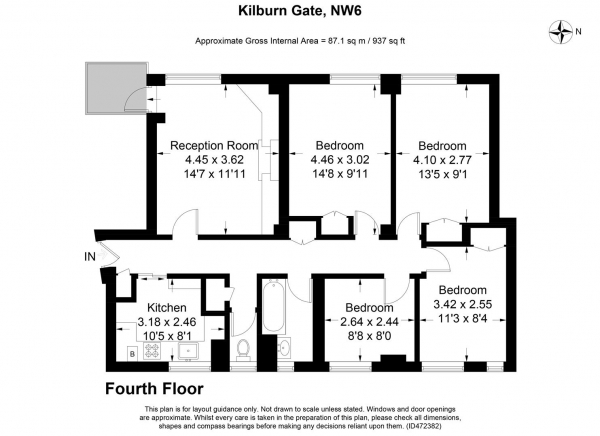 Floor Plan Image for 4 Bedroom Apartment to Rent in KILBURN GATE, KILBURN PRIORY, NW6