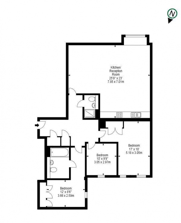 Floor Plan for 3 Bedroom Apartment to Rent in Merchant Square East, Paddington, W2, W2, 1AN - £1295  pw | £5612 pcm