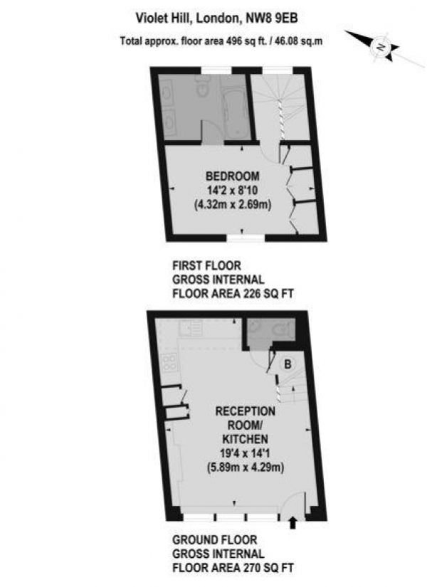 Floor Plan for 1 Bedroom Property to Rent in Violet Hill, St John's Wood, London, NW8, 9EB - £460  pw | £1993 pcm