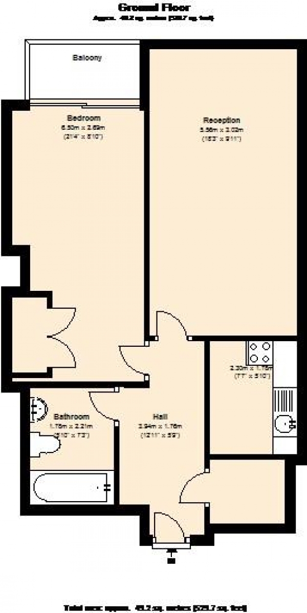 Floor Plan Image for 1 Bedroom Apartment to Rent in Overlooking the Thames - Pool and Parking