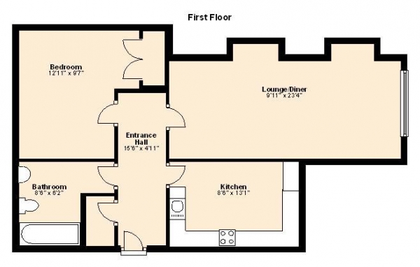 Floor Plan Image for 1 Bedroom Apartment to Rent in STUNNING EXTREMELY LARGE FLAT IN CAMDEN