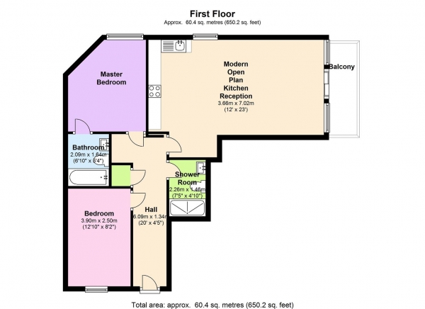 Floor Plan Image for 2 Bedroom Apartment to Rent in STUNNING FLAT WITH PARKING IN HEART OF MILL HILL