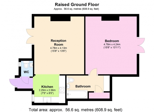 Floor Plan Image for 1 Bedroom Apartment to Rent in Newly Refurbished 1 Bedroom In a Stunning Area!