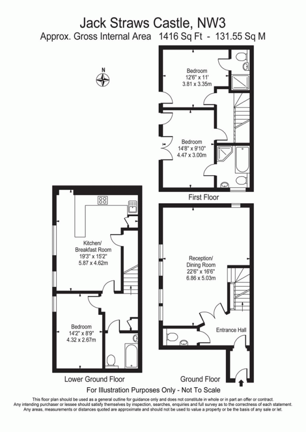 Floor Plan Image for 3 Bedroom Property to Rent in North End Road, Hampstead, London