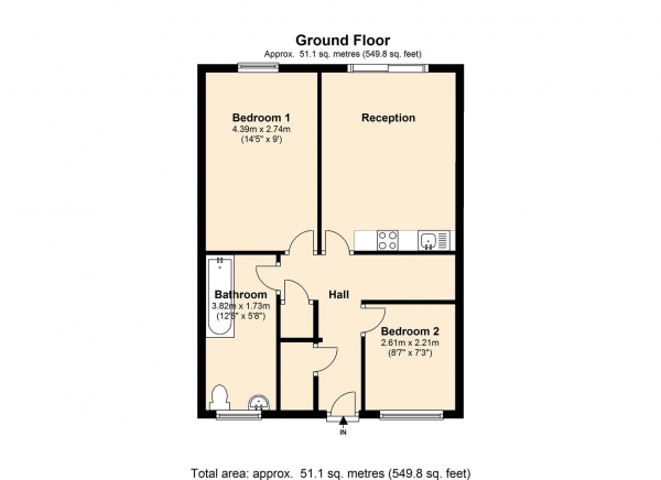 Floor Plan Image for 2 Bedroom Apartment to Rent in E1 - wonderful 2 bed flat