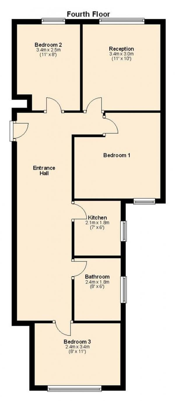 Floor Plan Image for 3 Bedroom Apartment to Rent in 3 DOUBLE BED FLAT IN HEART OF MAIDA VALE