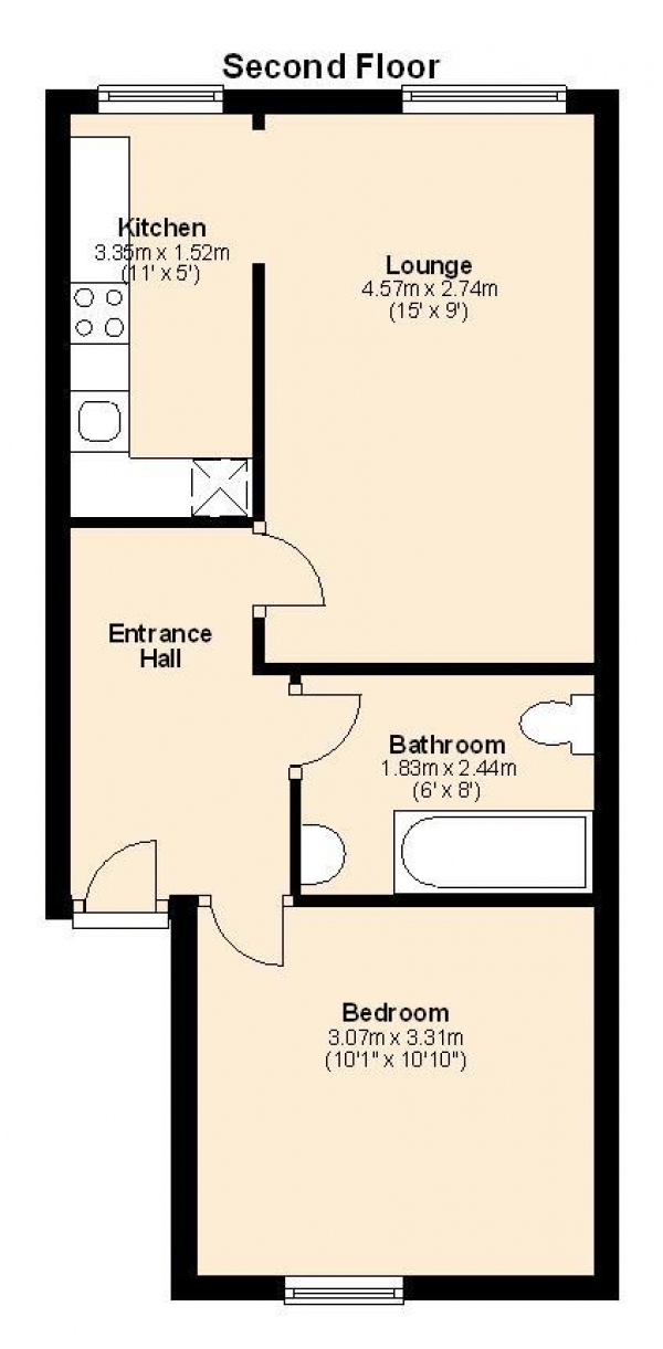 Floor Plan for 1 Bedroom Apartment to Rent in Sutherland Avenue, Maida Vale, London, W9, 2HE - £330  pw | £1430 pcm