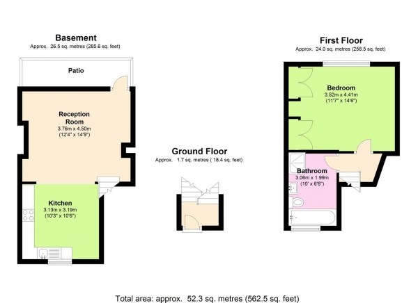 Floor Plan for 1 Bedroom Apartment to Rent in Kings Cross - Large Garden Flat, N1, 9RE - £403  pw | £1746 pcm