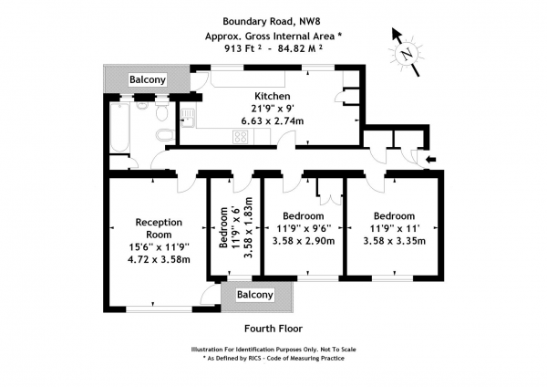 Floor Plan Image for 3 Bedroom Apartment for Sale in Boundary Road, St Johns Wood, NW8