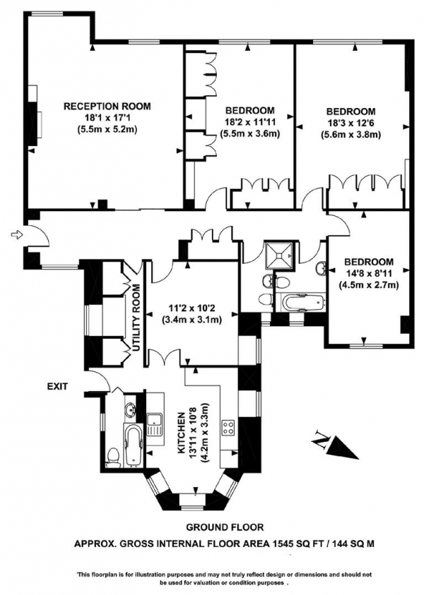 Floor Plan Image for 3 Bedroom Apartment to Rent in Eyre Court, St Johns Wood, NW8