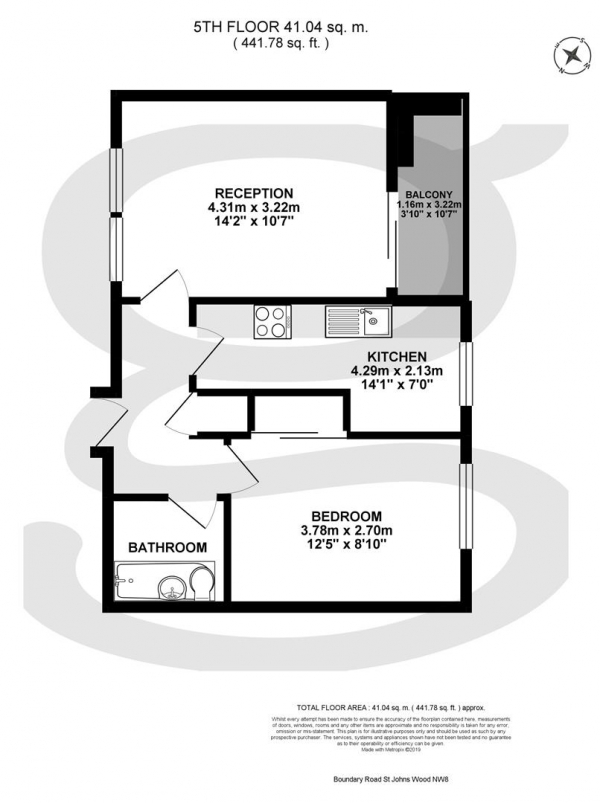 Floor Plan Image for 1 Bedroom Apartment to Rent in Boundary Road, St Johns Wood, NW8