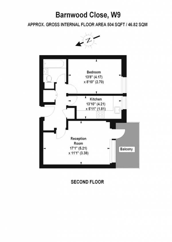 Floor Plan Image for 1 Bedroom Apartment to Rent in Barnwood Close, Little Venice W9