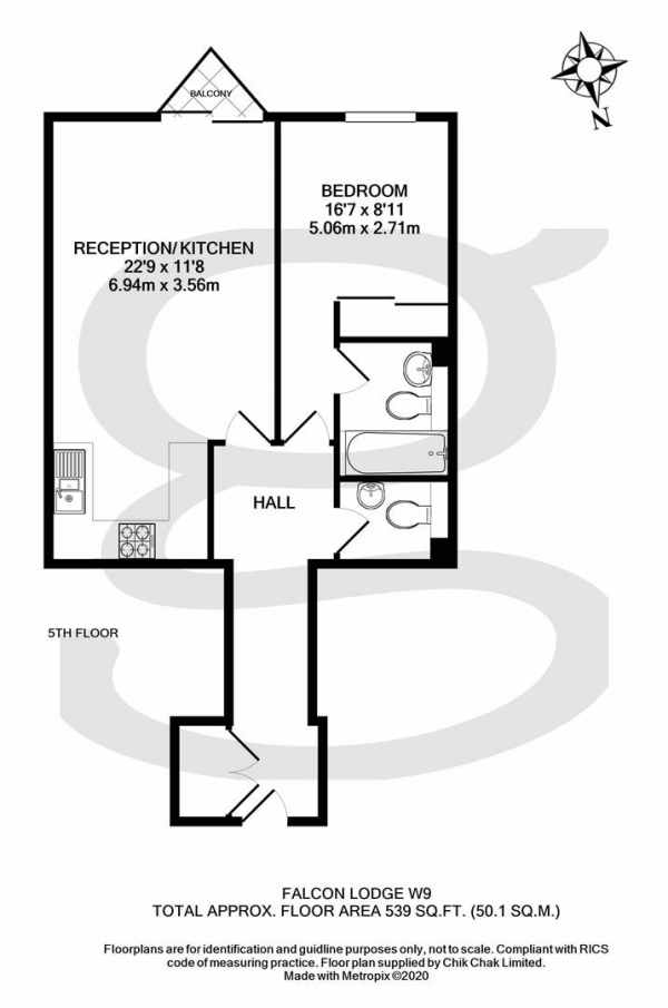 Floor Plan Image for 1 Bedroom Apartment for Sale in Falcon Lodge, Maida Vale, W9