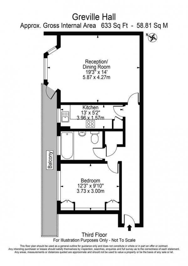 Floor Plan Image for 1 Bedroom Apartment for Sale in Greville Hall, Greville Place, NW6