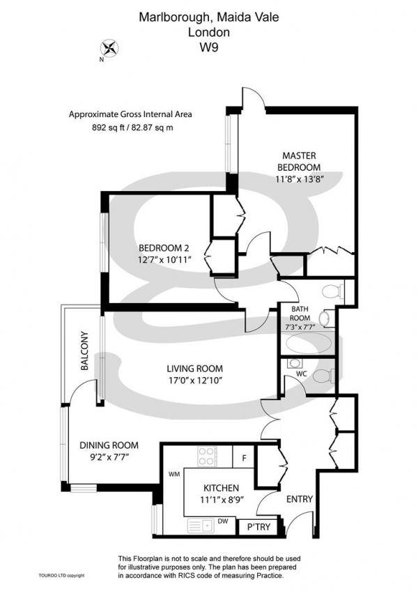 Floor Plan Image for 2 Bedroom Apartment for Sale in Marlborough, Maida Vale, W9