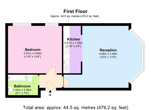 Floor Plan Image for 1 Bedroom Apartment to Rent in Cleve Road, West Hampstead NW6