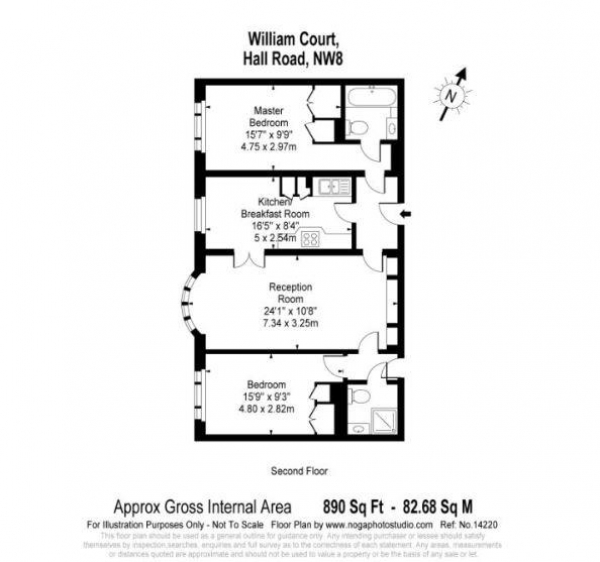 Floor Plan Image for 2 Bedroom Apartment to Rent in Hall Road, St Johns Wood, London