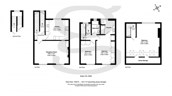 Floor Plan for 3 Bedroom Apartment for Sale in Bolton Road, St Johns Wood, NW8, NW8, 0RJ - Guide Price &pound1,150,000