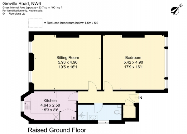 Floor Plan for 1 Bedroom Apartment for Sale in Greville Road, London, NW6, NW6, 5JA - Guide Price &pound699,950