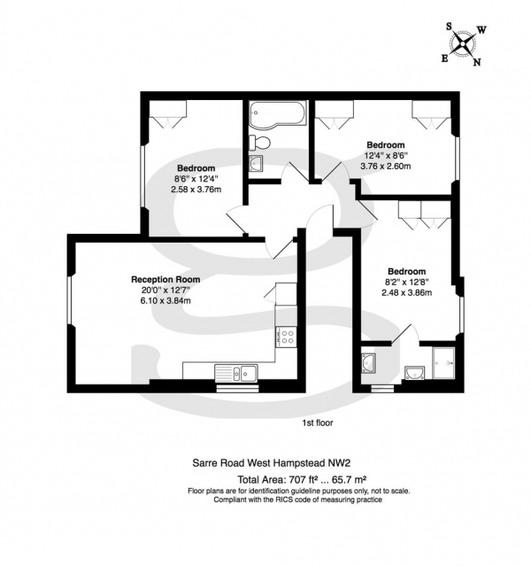 Floor Plan Image for 3 Bedroom Apartment to Rent in Sarre Road, West Hampstead NW2