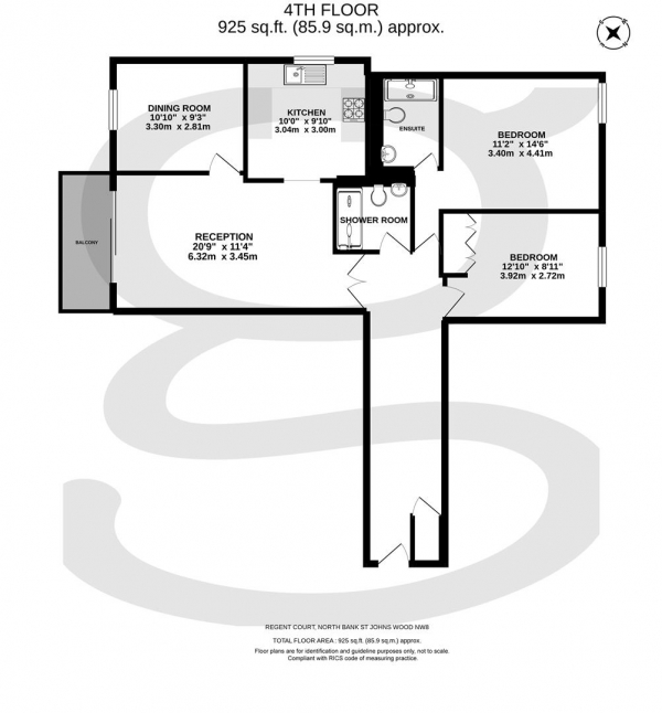 Floor Plan for 2 Bedroom Apartment for Sale in North Bank, St Johns Wood, NW8, NW8, 8UW - Guide Price &pound895,000