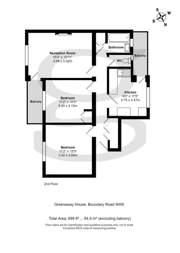 Floor Plan for 2 Bedroom Apartment for Sale in Boundary Road, St Johns Wood, NW8, NW8, 0HT - Guide Price &pound450,000