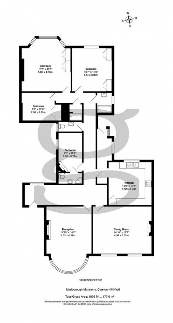 Floor Plan Image for 4 Bedroom Apartment for Sale in Marlborough Mansions, Cannon Hill NW6