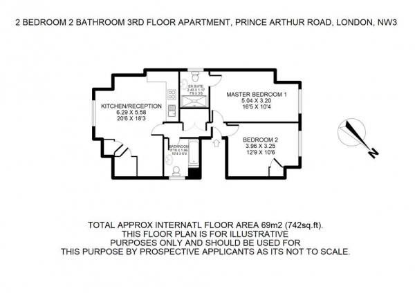 Floor Plan Image for 2 Bedroom Apartment to Rent in Prince Arthur Road, London