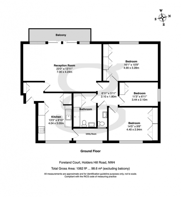 Floor Plan Image for 3 Bedroom Apartment for Sale in Holders Hill Road, Hendon NW4