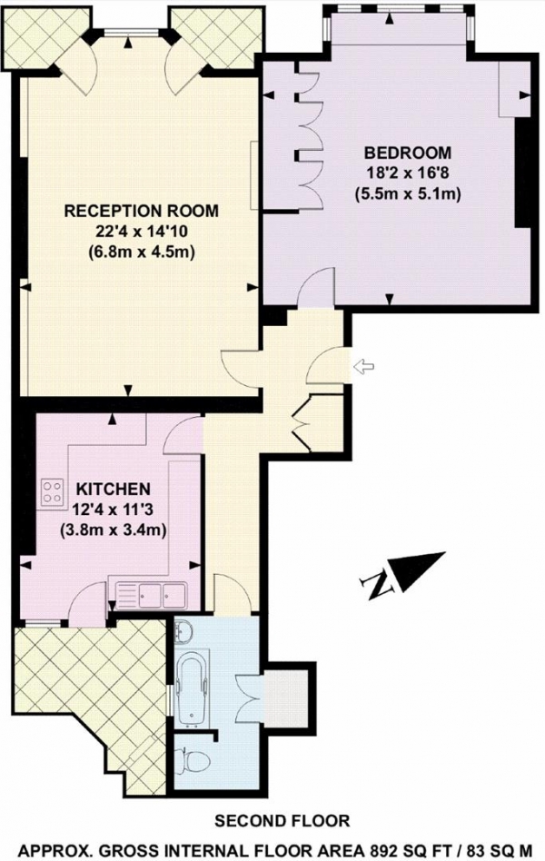 Floor Plan for 1 Bedroom Apartment for Sale in Maida Avenue, Little Venice W2, W2, 1TG -  &pound875,000