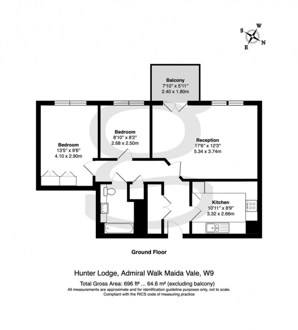 Floor Plan Image for 2 Bedroom Apartment to Rent in Hunter Lodge, Maida Vale W9