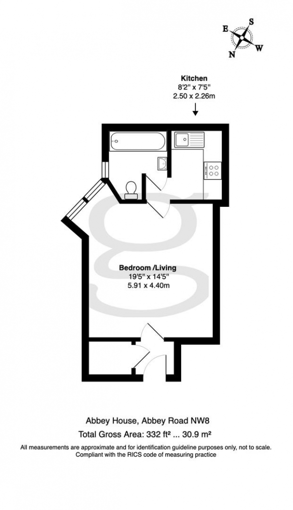 Floor Plan for Studio for Sale in Abbey Road, St John's Wood NW8, NW8, 9BX - Guide Price &pound350,000