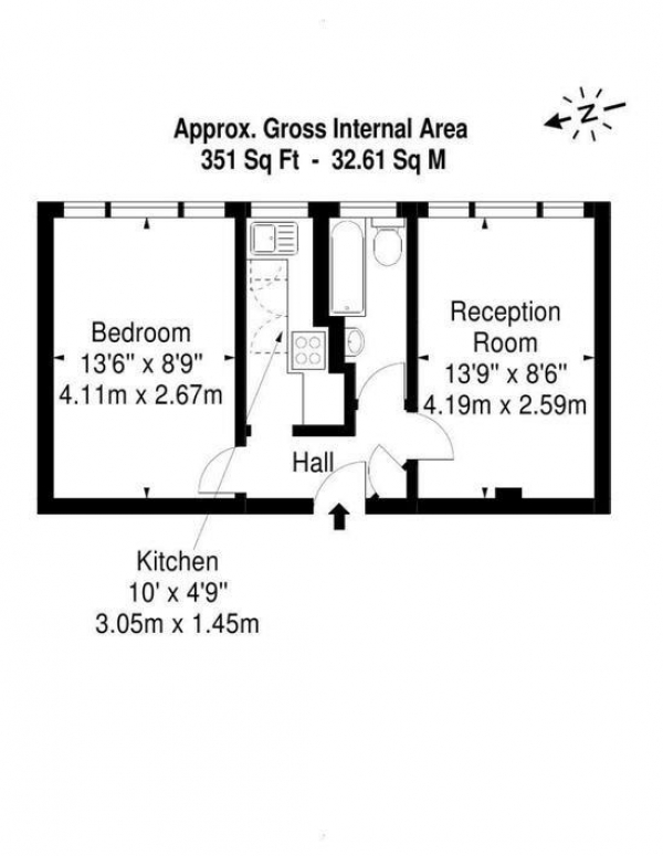 Floor Plan Image for 1 Bedroom Apartment to Rent in Highstone Mansions, Camden Road, NW1