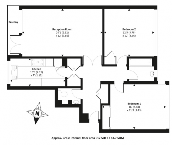 Floor Plan Image for 2 Bedroom Apartment to Rent in Greville Place, St Johns Wood