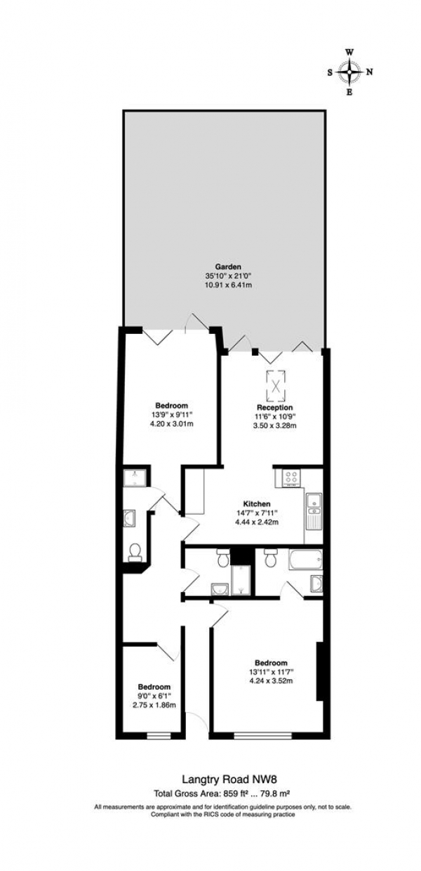 Floor Plan for 3 Bedroom Flat for Sale in Langtry Road, St John's Wood Border NW8, NW8, 0AJ - Guide Price &pound765,000