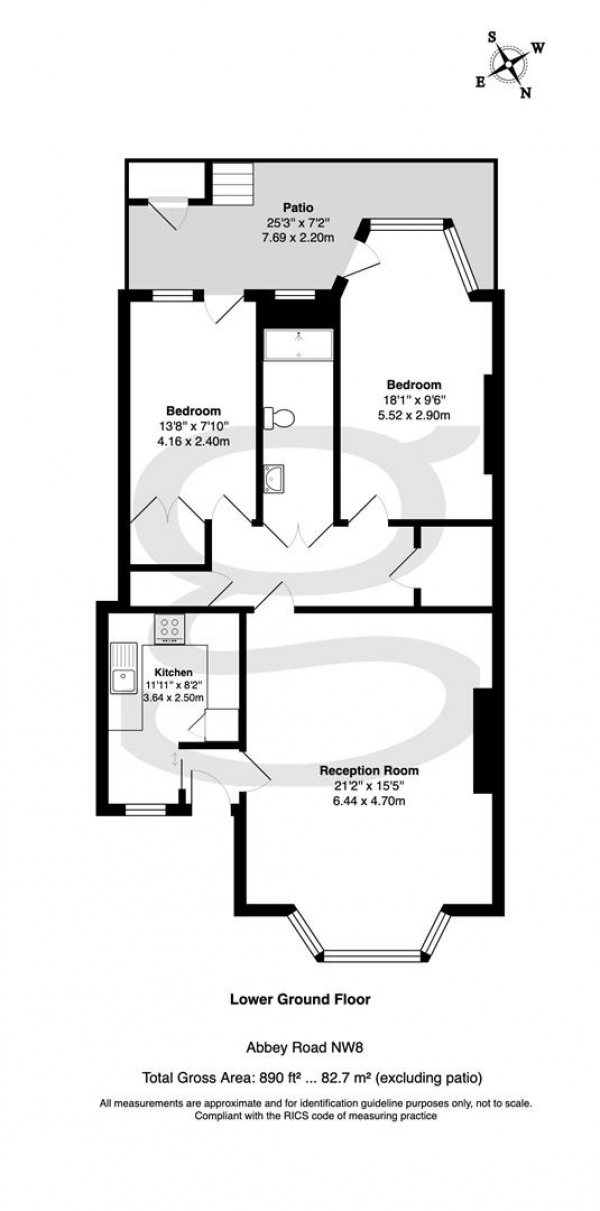 Floor Plan for 2 Bedroom Apartment for Sale in Abbey Road St John`s Wood NW8, NW8, 9AP - Guide Price &pound750,000