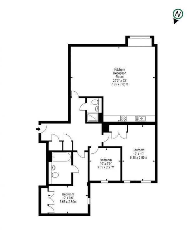 Floor Plan Image for 3 Bedroom Apartment to Rent in Merchant Square, East Harbet Road, W2