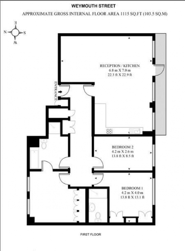 Floor Plan Image for 3 Bedroom Apartment to Rent in Weymouth Street, Marylebone, W1W