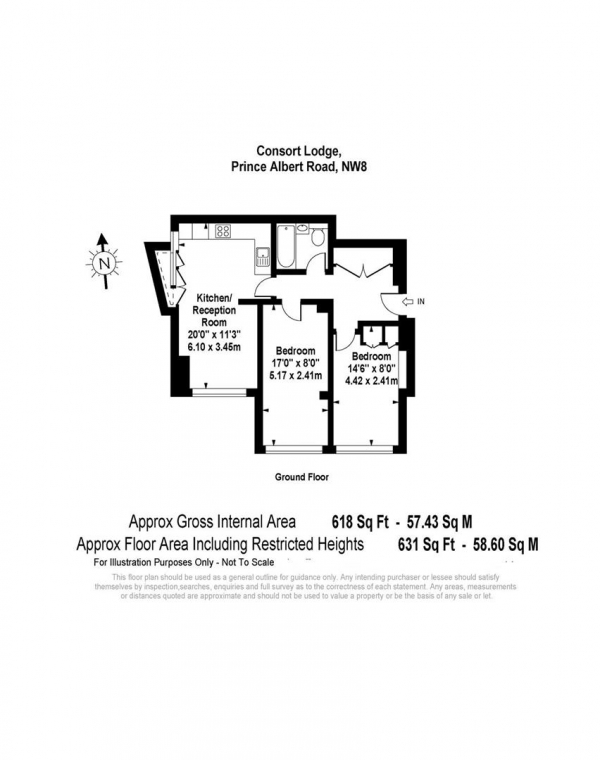 Floor Plan for 2 Bedroom Apartment to Rent in Consort Lodge, Prince Albert Road, NW8, NW8, 7LX - £577 pw | £2500 pcm