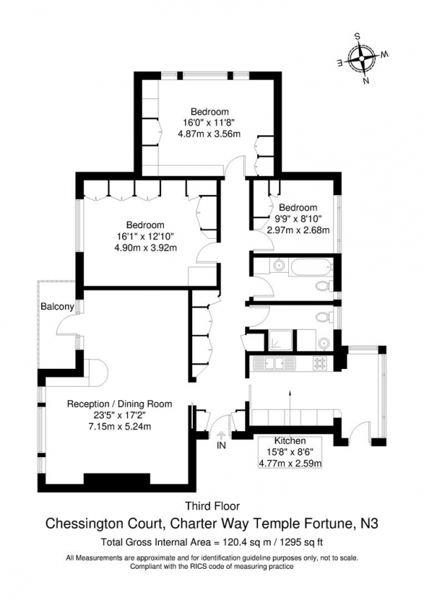 Floor Plan for 3 Bedroom Apartment for Sale in Chessington Court, Temple Fortune N3, N3, 3DT -  &pound595,000