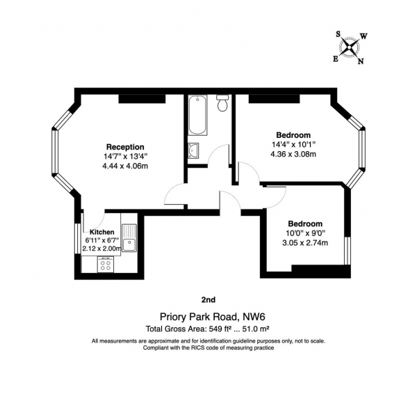 Floor Plan Image for 2 Bedroom Apartment for Sale in Priory Park Road, Kilburn, NW6