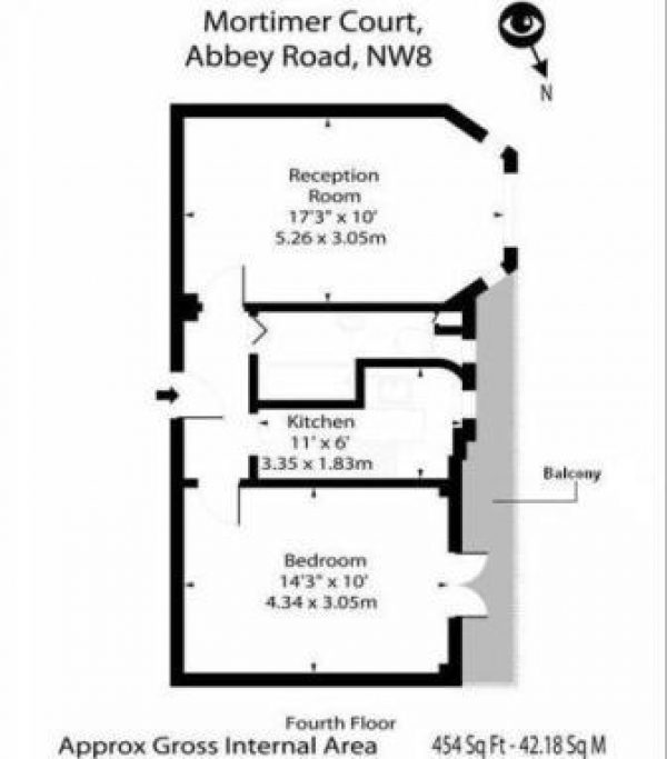 Floor Plan for 1 Bedroom Apartment to Rent in Abbey Road, St Johns Wood NW8, NW8, 9AB - £473 pw | £2050 pcm