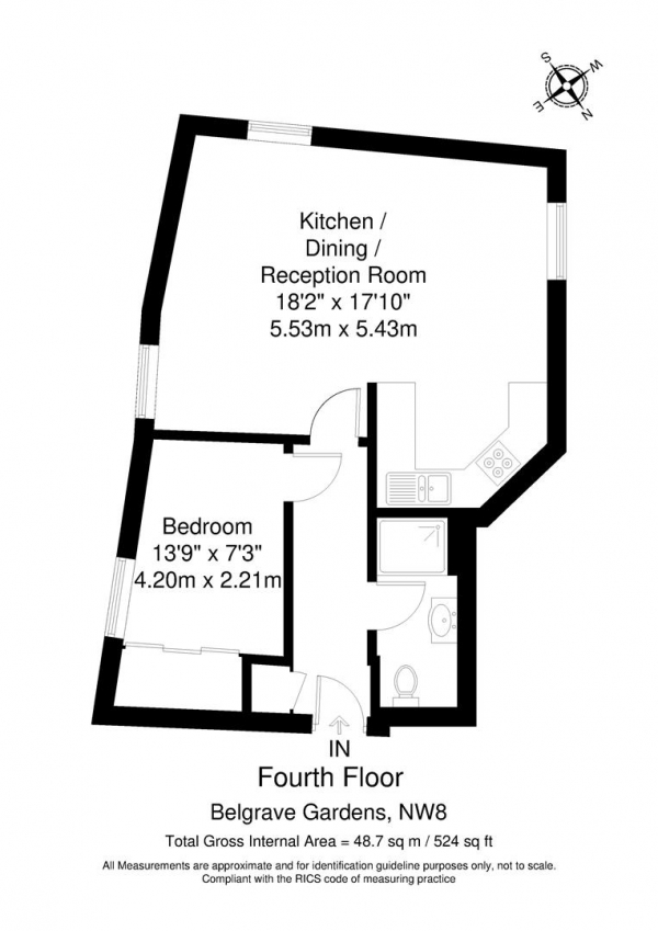 Floor Plan for 1 Bedroom Flat for Sale in Belgrave Gardens, St Johns' Wood NW8, NW8, 0RE -  &pound475,000