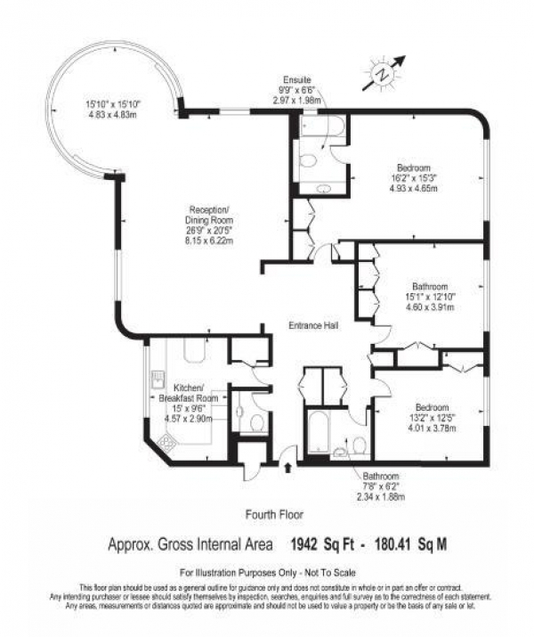 Floor Plan Image for 3 Bedroom Apartment to Rent in Queens Terrace, St John's Wood, NW8