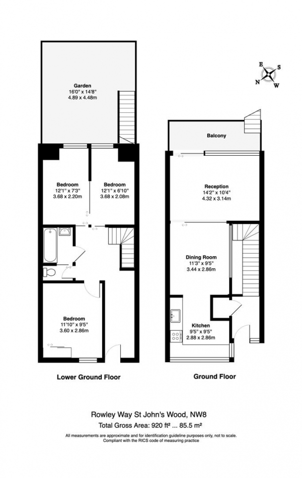 Floor Plan Image for 3 Bedroom Apartment for Sale in Rowley Way, St John's Wood, NW8