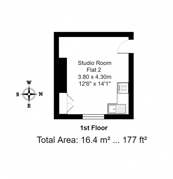 Floor Plan Image for Studio to Rent in Goldstone Villas, Hove, BN3 3RW