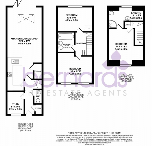 Floor Plan Image for 3 Bedroom Town House to Rent in Hollands Close, Portchester