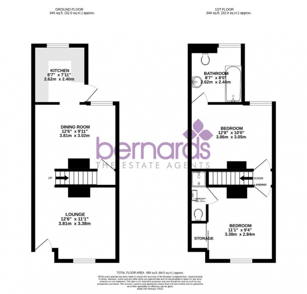 Floor Plan for 2 Bedroom Terraced House to Rent in Magdala Road, Cosham, Portsmouth, PO6, 2QG - £288 pw | £1250 pcm